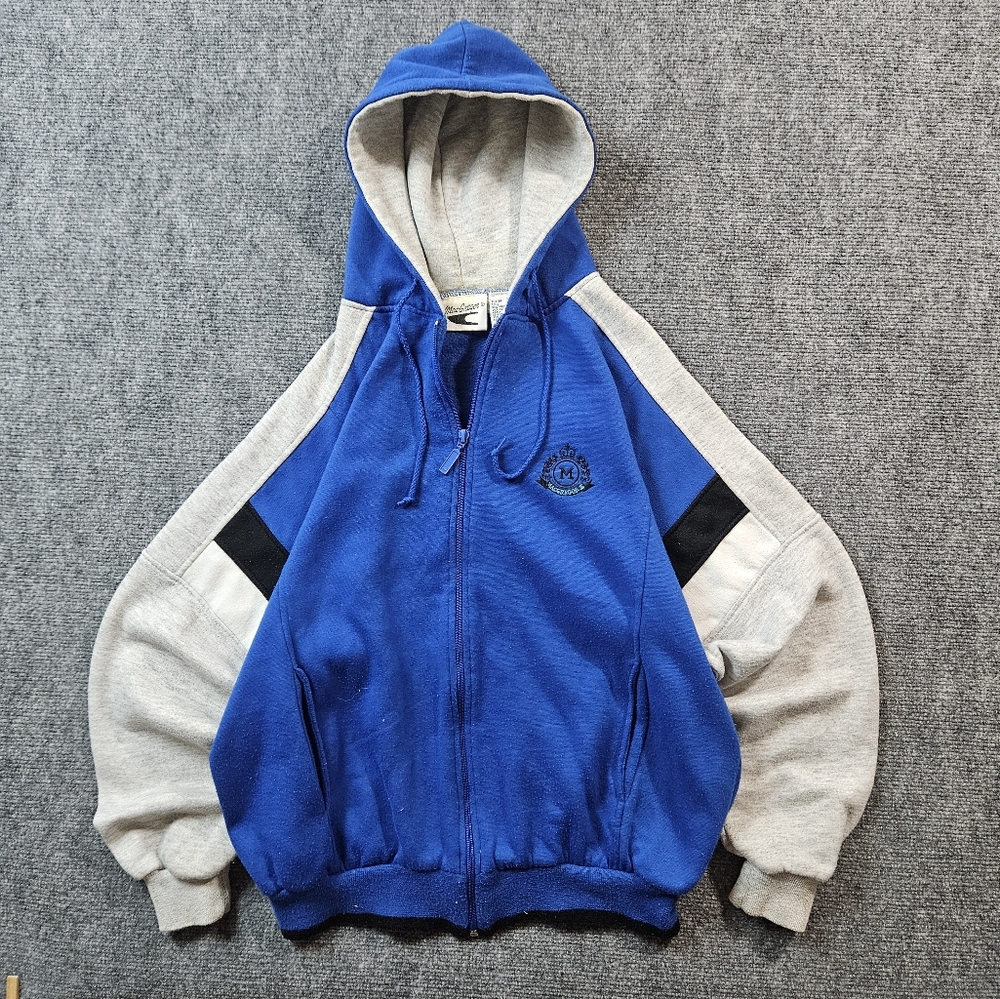 Vintage MacGregor Colorblock Hoodie Blue Gray M 90s Retro Zip Up Sport